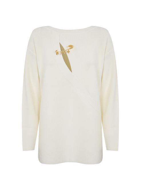 Maglia avorio in viscosa con cut-out e spilla gioiello con charms Elisabetta Franchi | MK51S51E2360